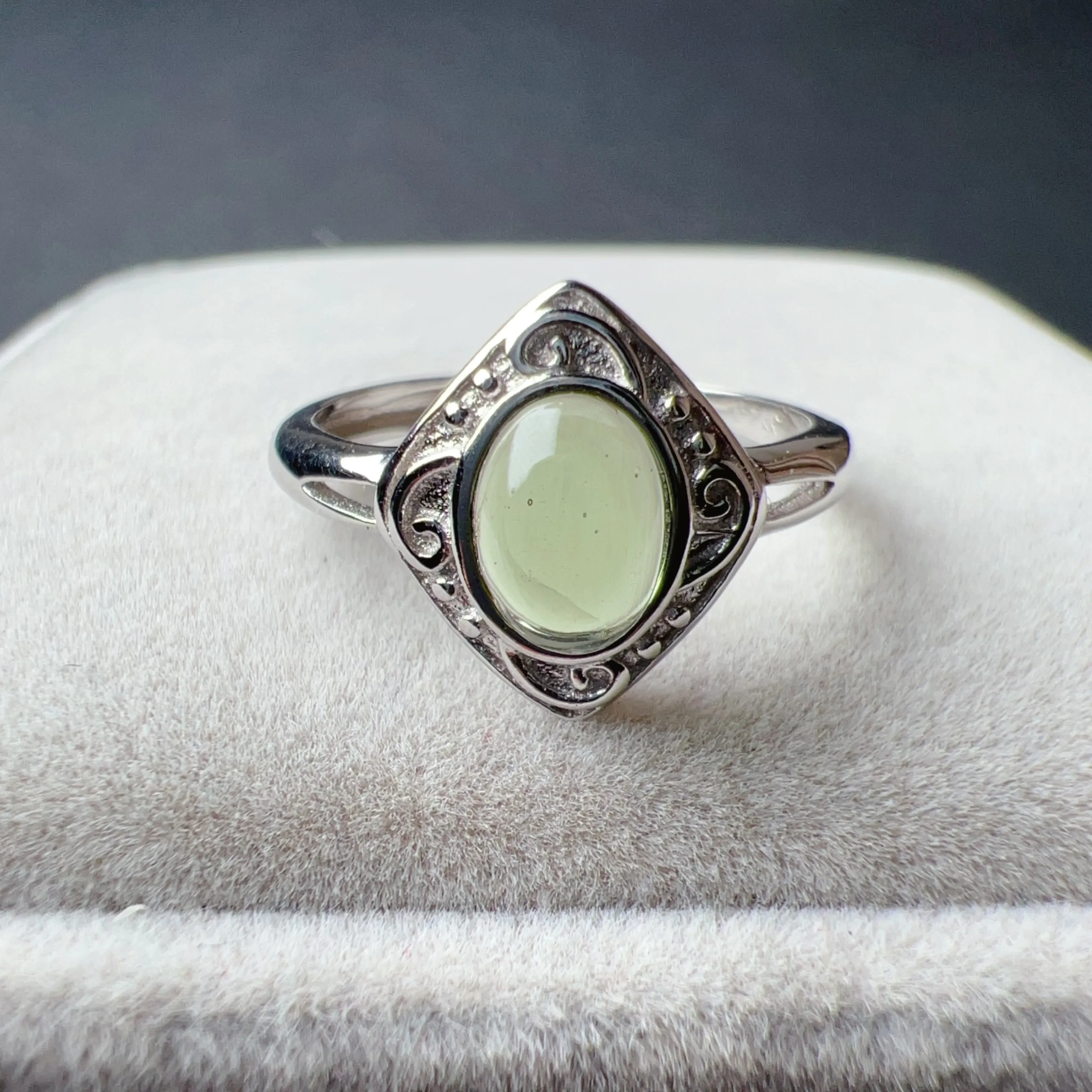 Custom-made Moldavite Ring with 925 Sterling Silver Adjustable Style | Rare High-frequency Heart Chakra Healing