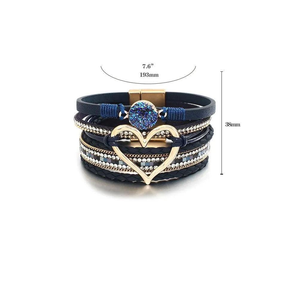 'Dalgu' Heart Charm Cuff Bracelet - brown