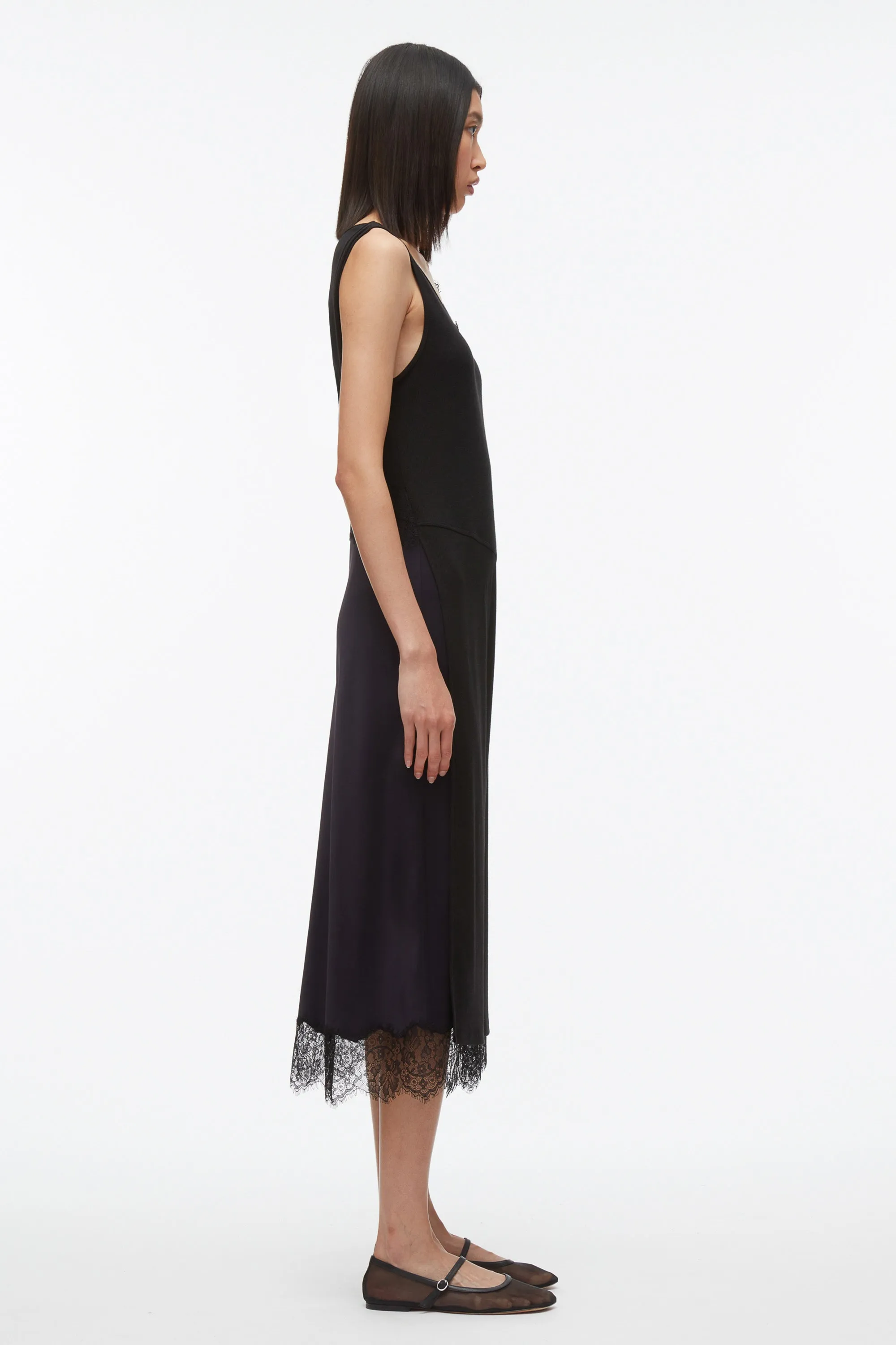 Deconstructed Tank Dress with Lace Trim