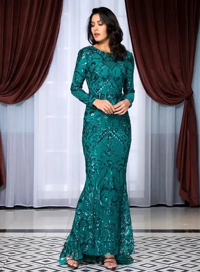 Diva  - Green Sequin Bodycon Maxi Dress