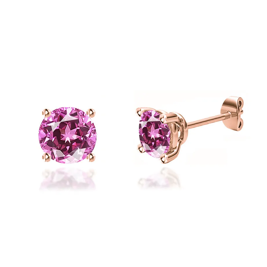 DOVE - Round Pink Sapphire 18k Rose Gold Stud Earrings