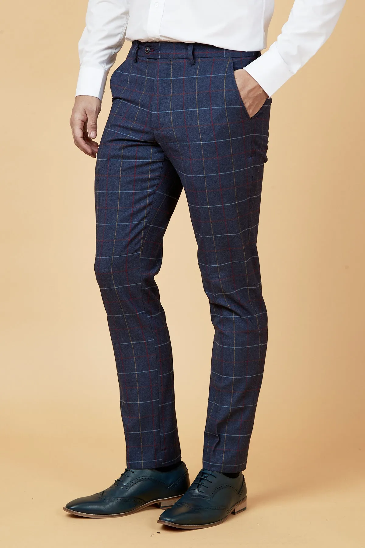 DRAKE - Navy Check Trousers