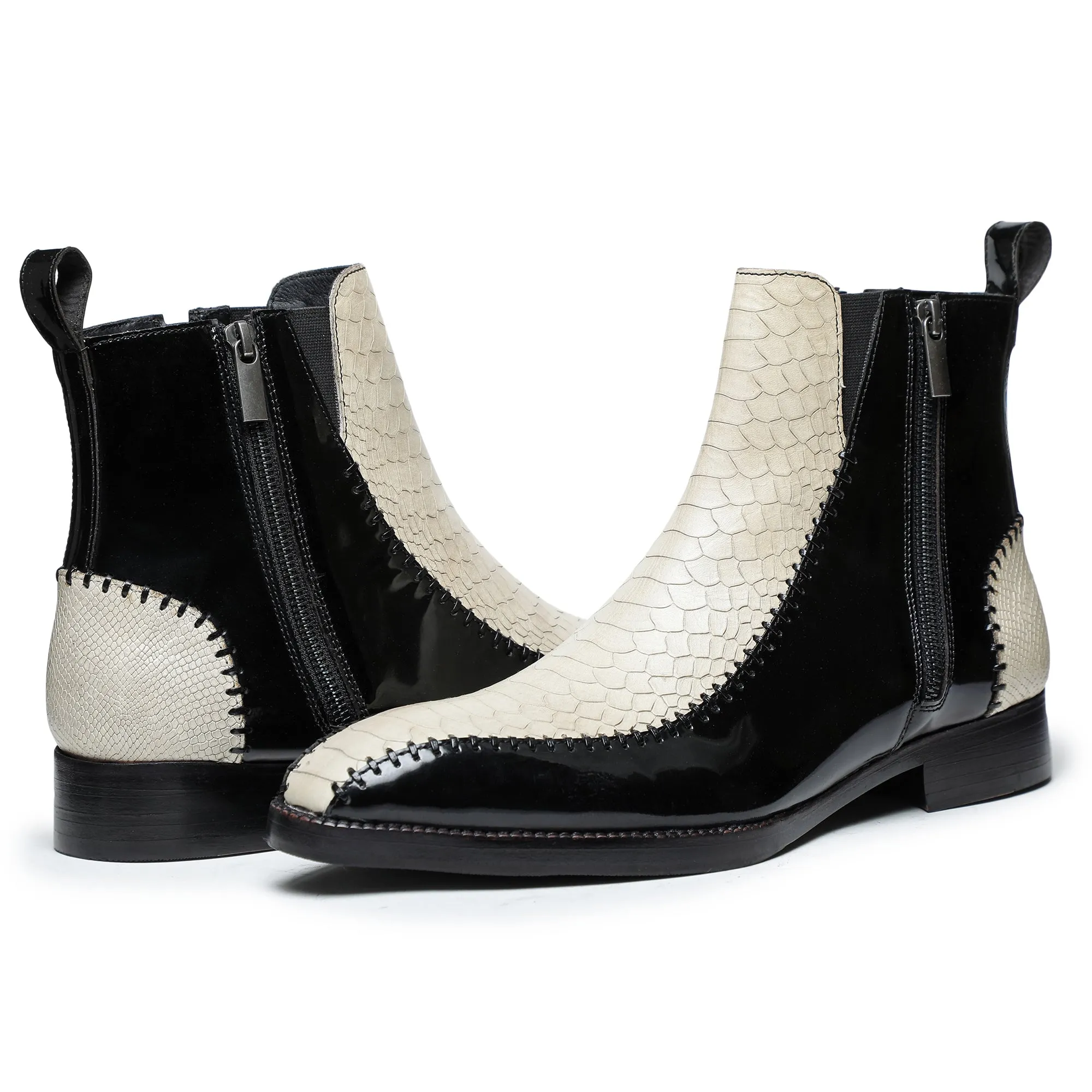 Driver Zipper Boots - Black & Beige