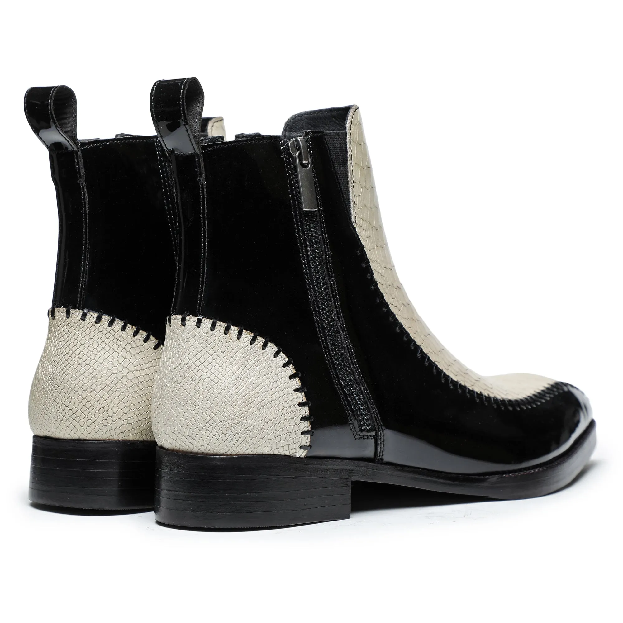 Driver Zipper Boots - Black & Beige