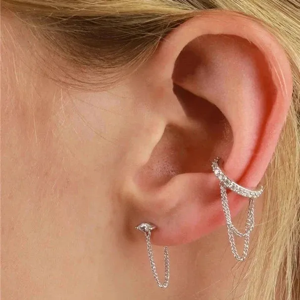 Duo Chain Pave Ear Cuff