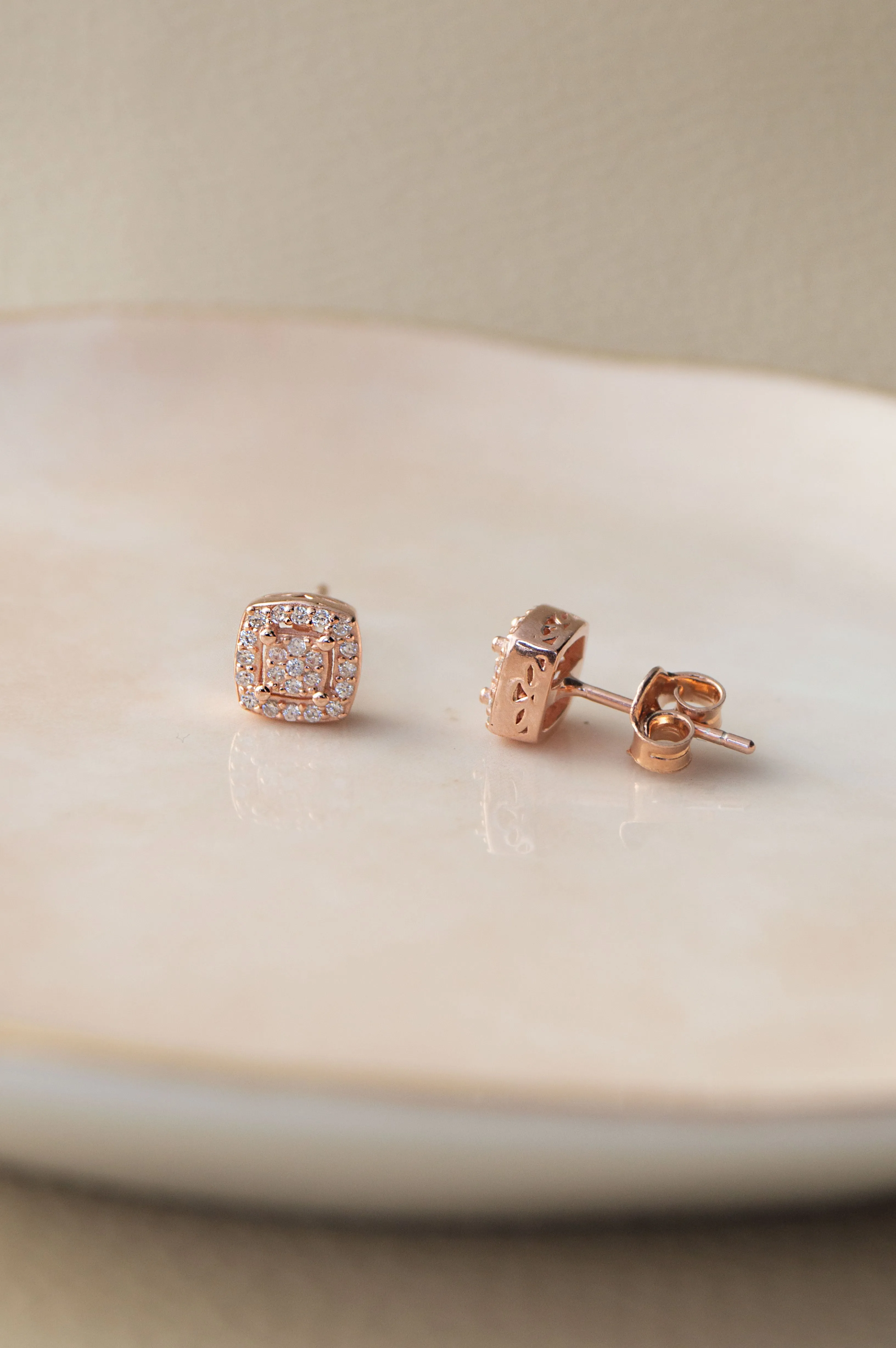 Ecentric Square Rose Gold Plated Sterling Silver Stud Earrings