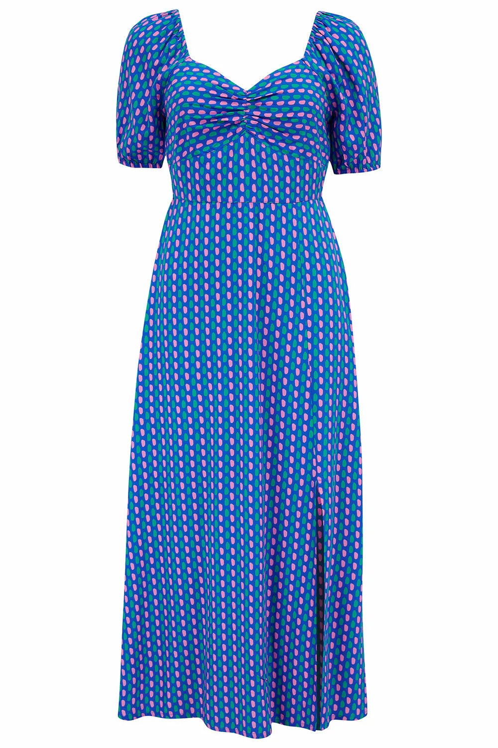 Elizabeth Midi Dress - Blue, Dotted Lines