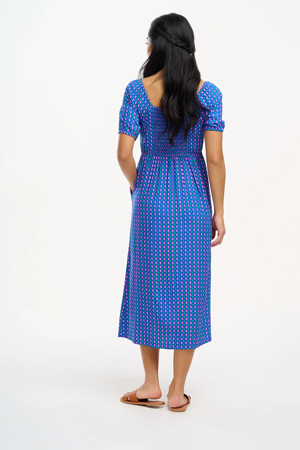 Elizabeth Midi Dress - Blue, Dotted Lines