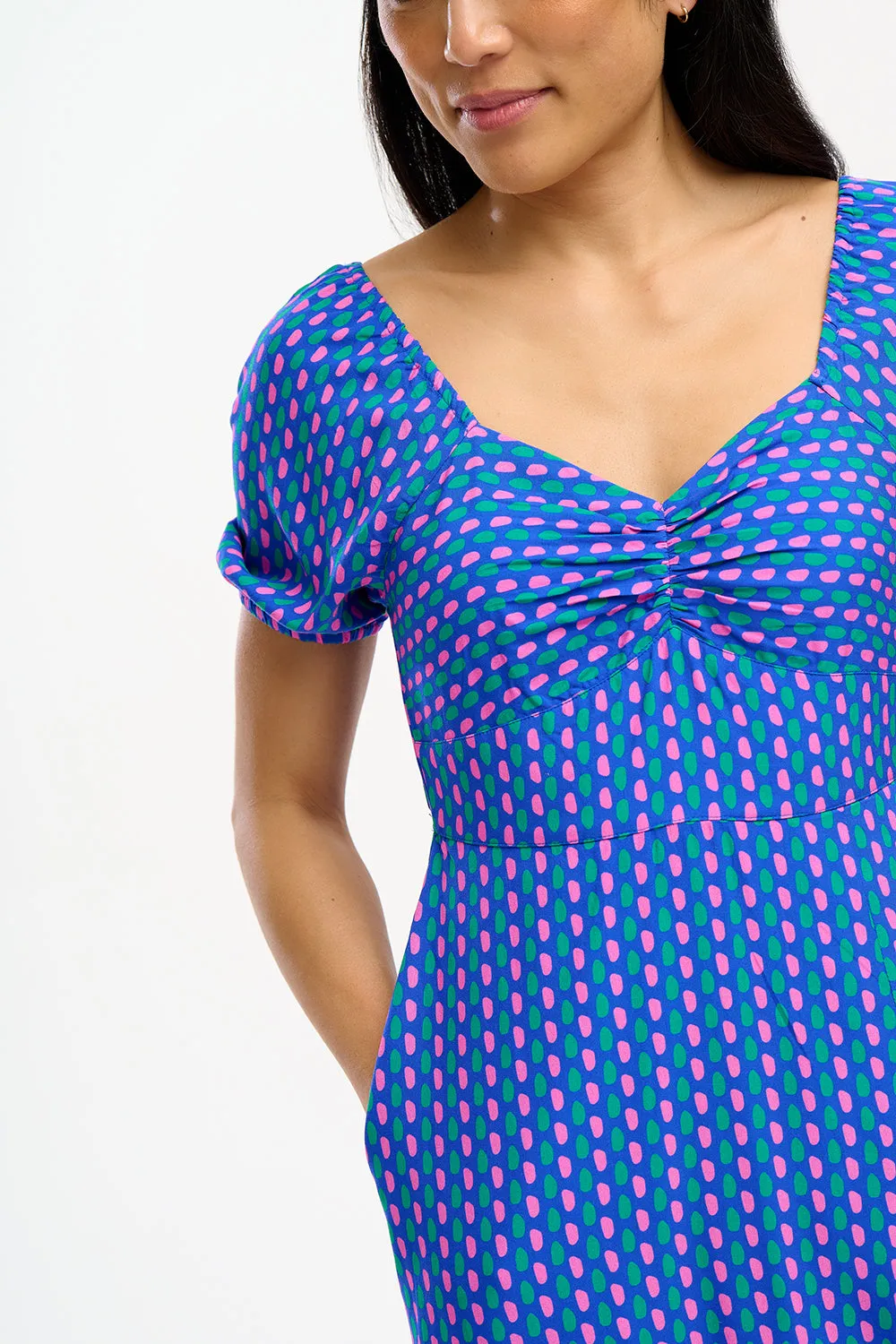 Elizabeth Midi Dress - Blue, Dotted Lines