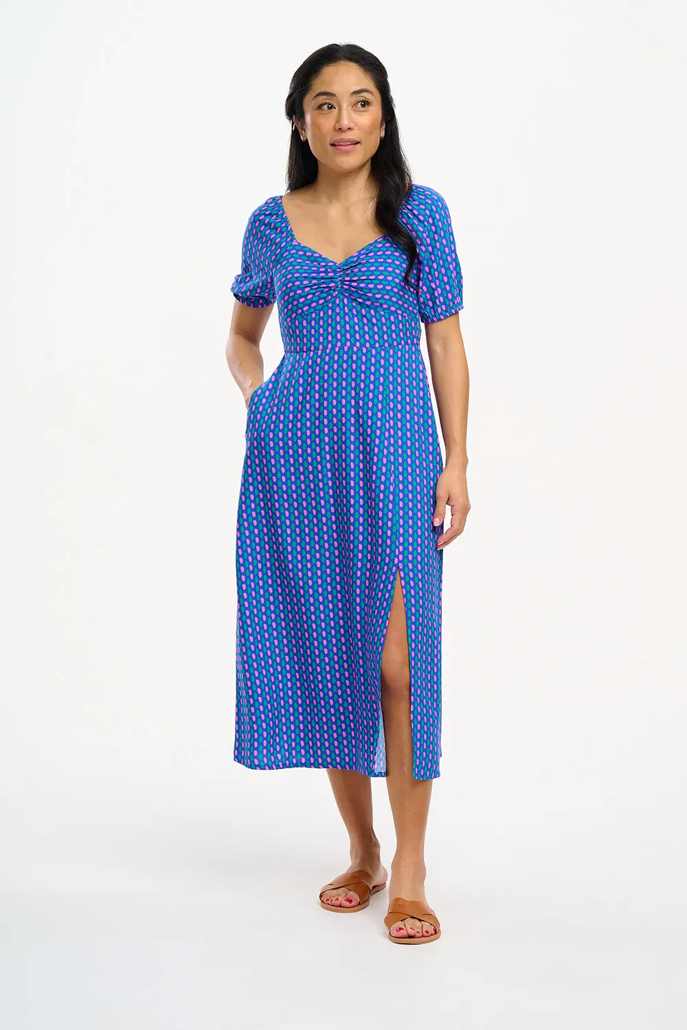 Elizabeth Midi Dress - Blue, Dotted Lines