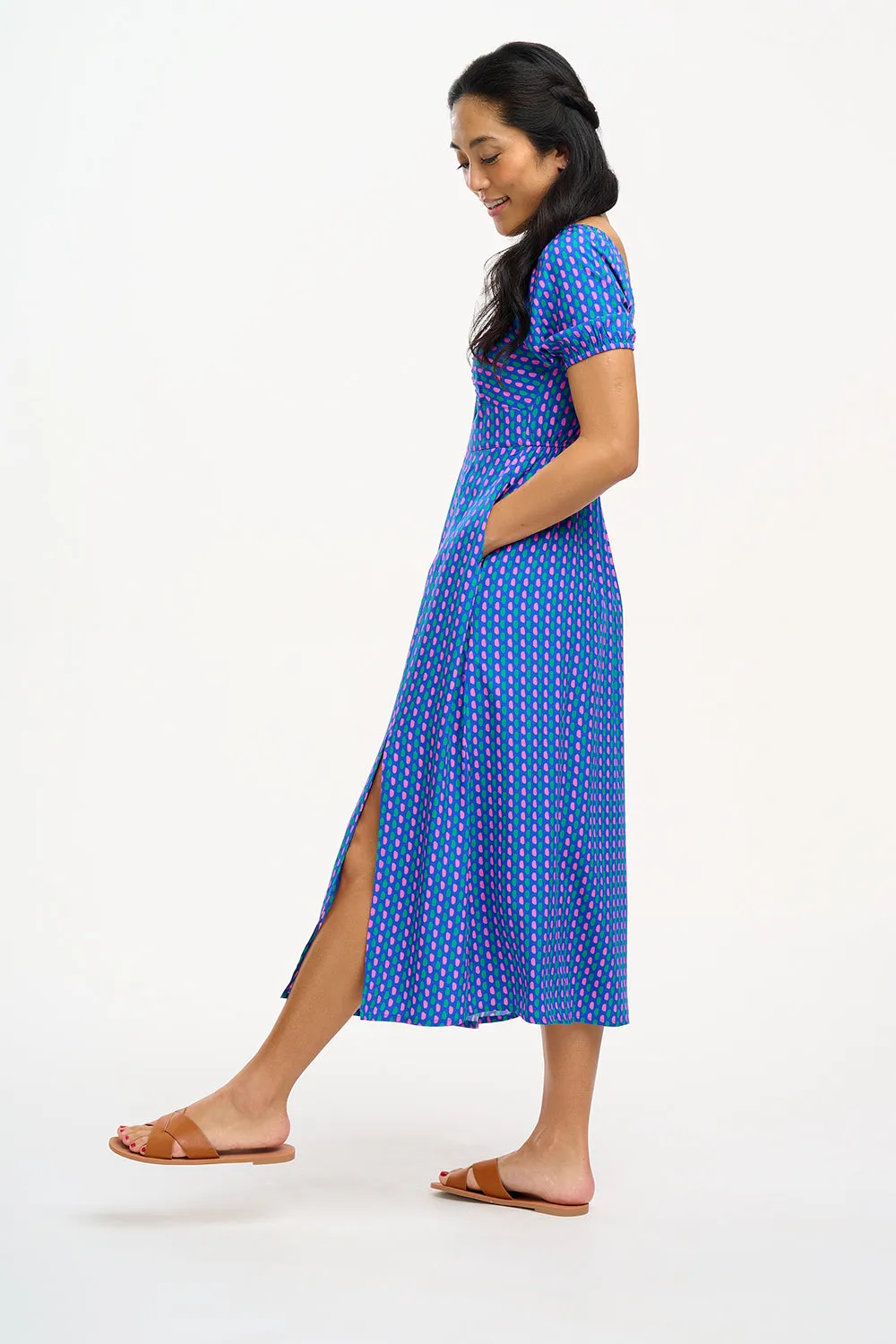 Elizabeth Midi Dress - Blue, Dotted Lines