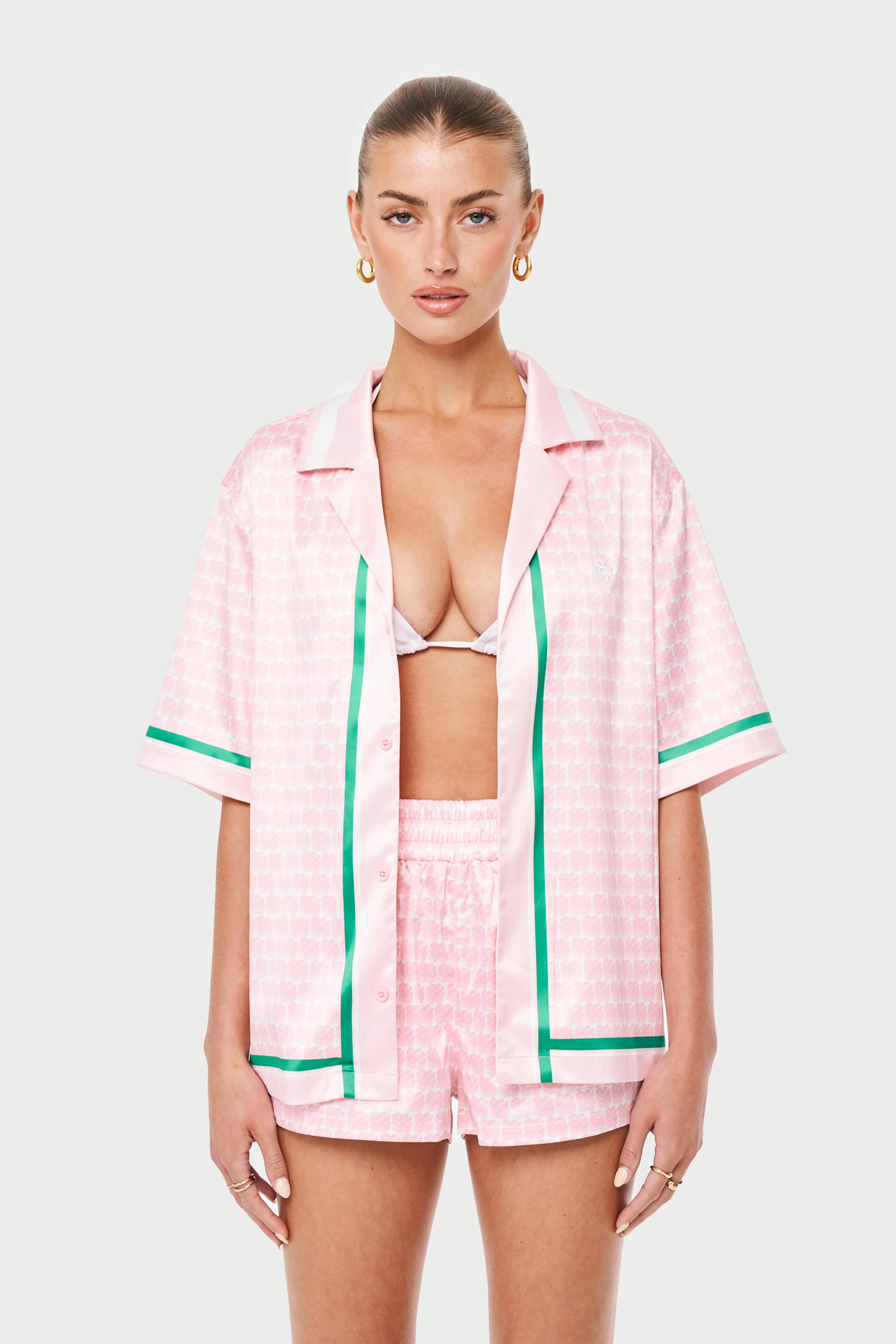 EMBLEM PRINTED RESORT SHIRT - PINK