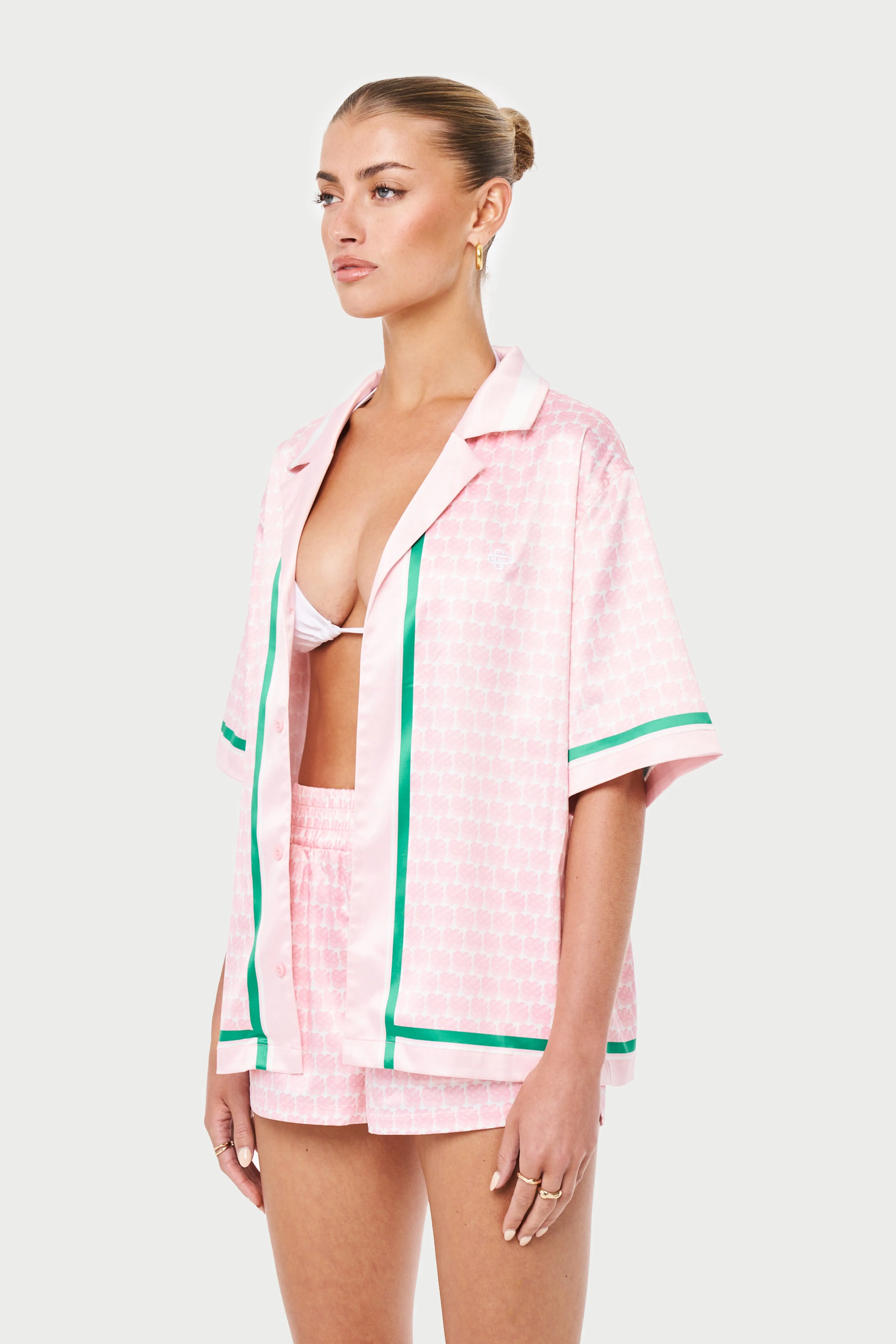 EMBLEM PRINTED RESORT SHIRT - PINK