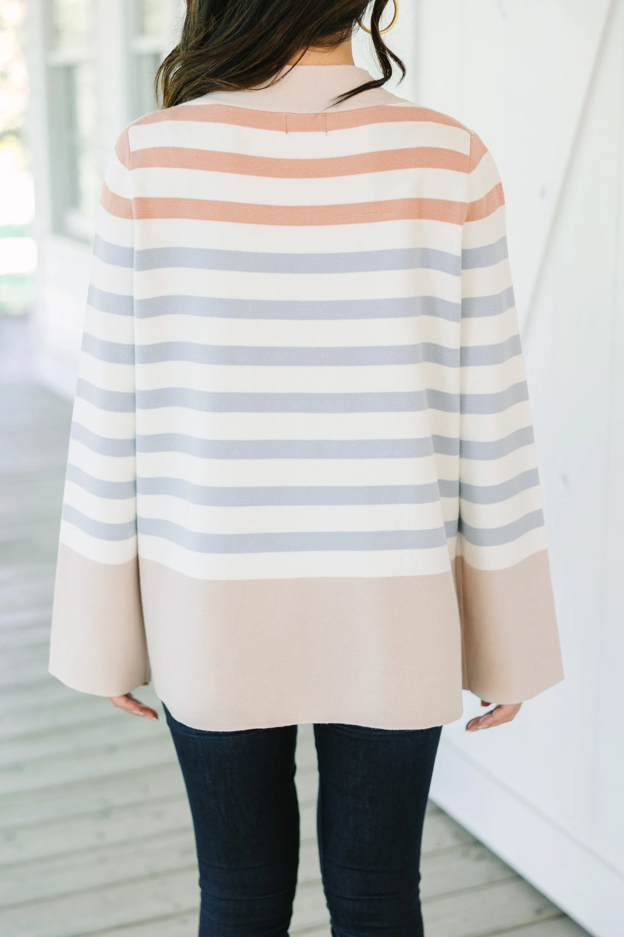 Fate: Make Your Day Taupe Brown Striped Sweater