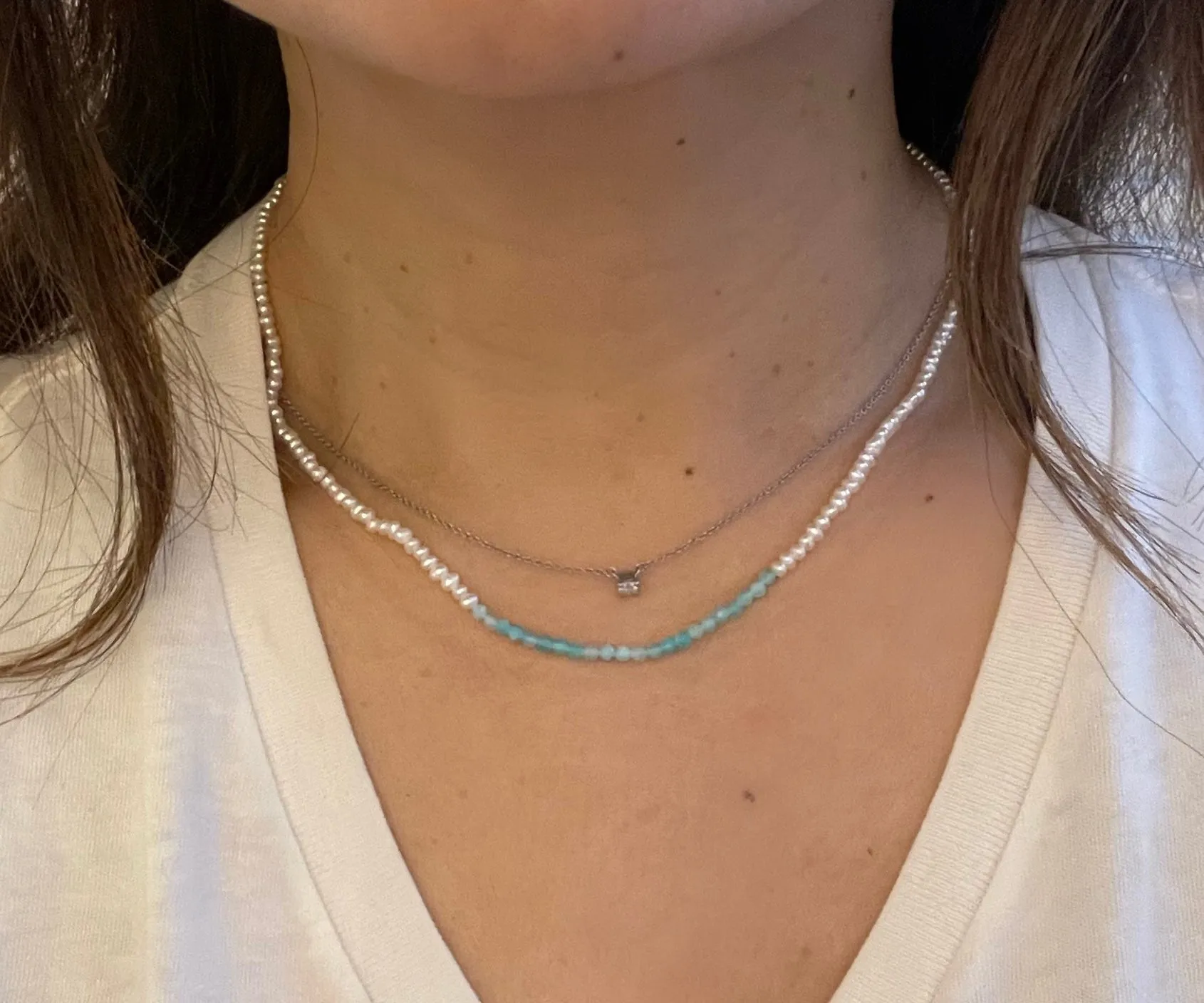 Flamenco Seedpearl and Amazonite color blocked Choker Necklace