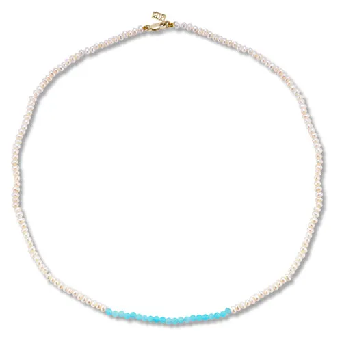 Flamenco Seedpearl and Amazonite color blocked Choker Necklace