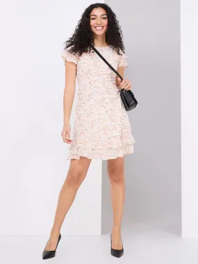 Floral Print Chiffon Dress With Ruffle Details