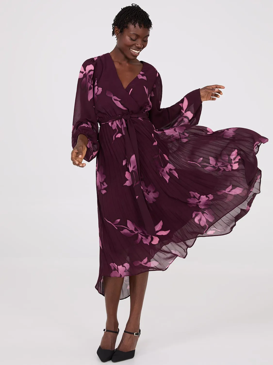 Floral Print Crossover Handkerchief Hem Dress