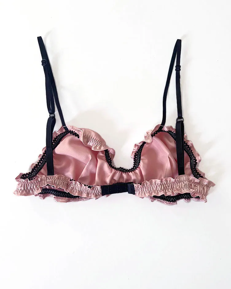 Florid Deadstock Satin Bralette in Vintage Pink