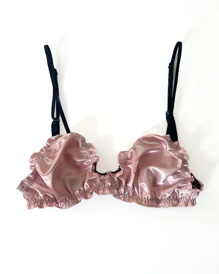 Florid Deadstock Satin Bralette in Vintage Pink