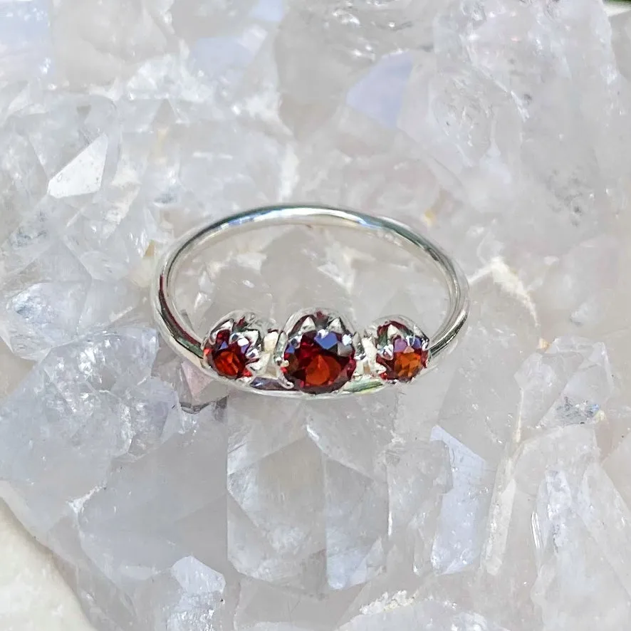 Garnet Three Gem Ring - Trinity