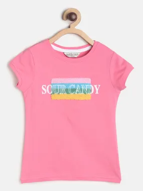 Girls Pink Printed T-shirt