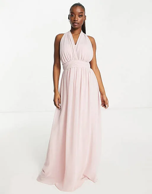 Goddiva chiffon maxi prom dress in blush pink