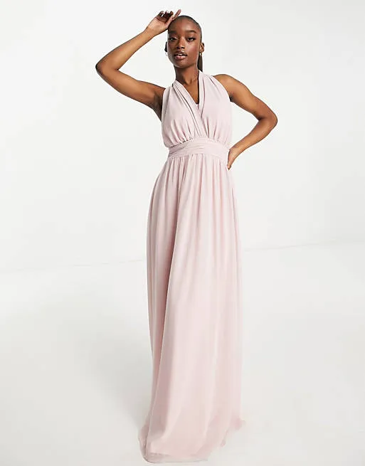 Goddiva chiffon maxi prom dress in blush pink