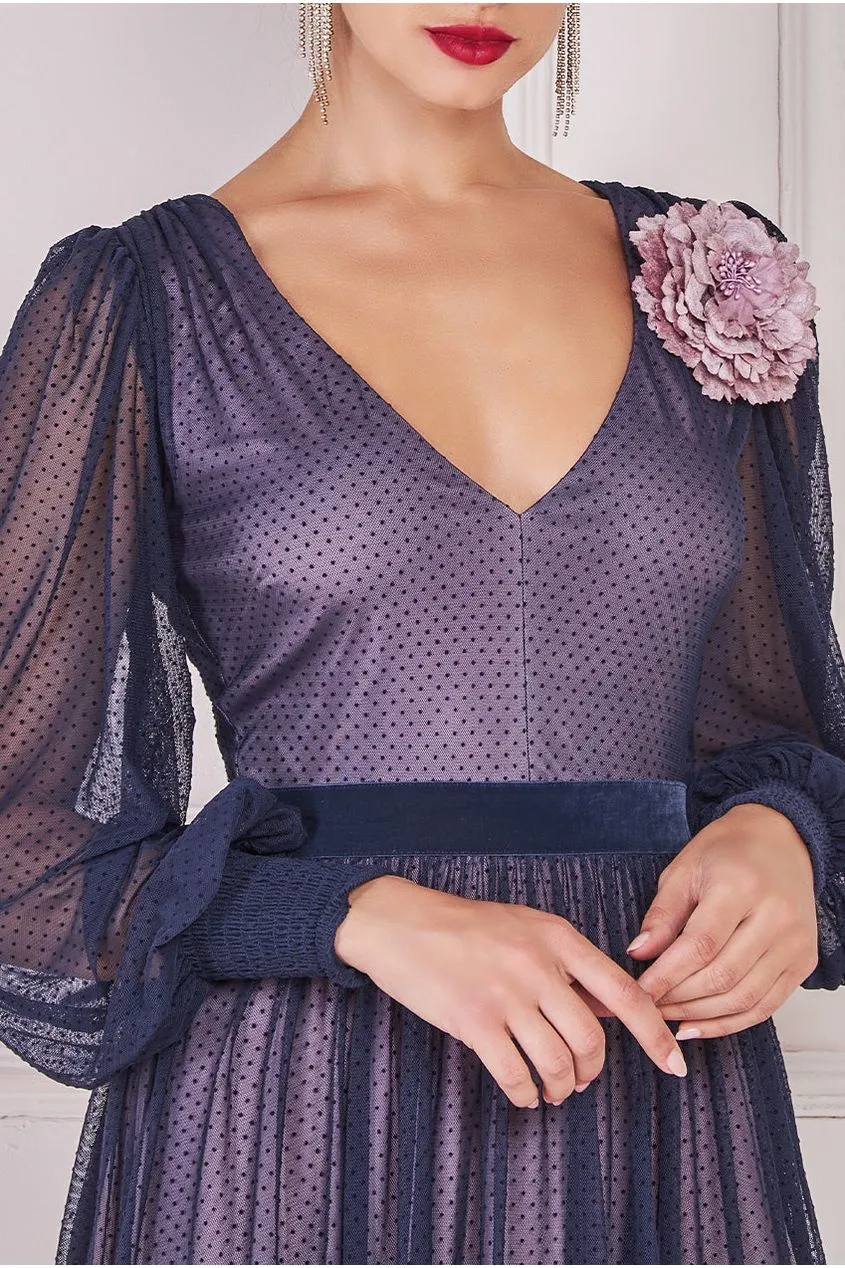 Goddiva Corsage V-neck Dobby Mesh Maxi