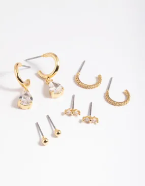 Gold Plated Cubic Zirconia Dainty Earring Pack