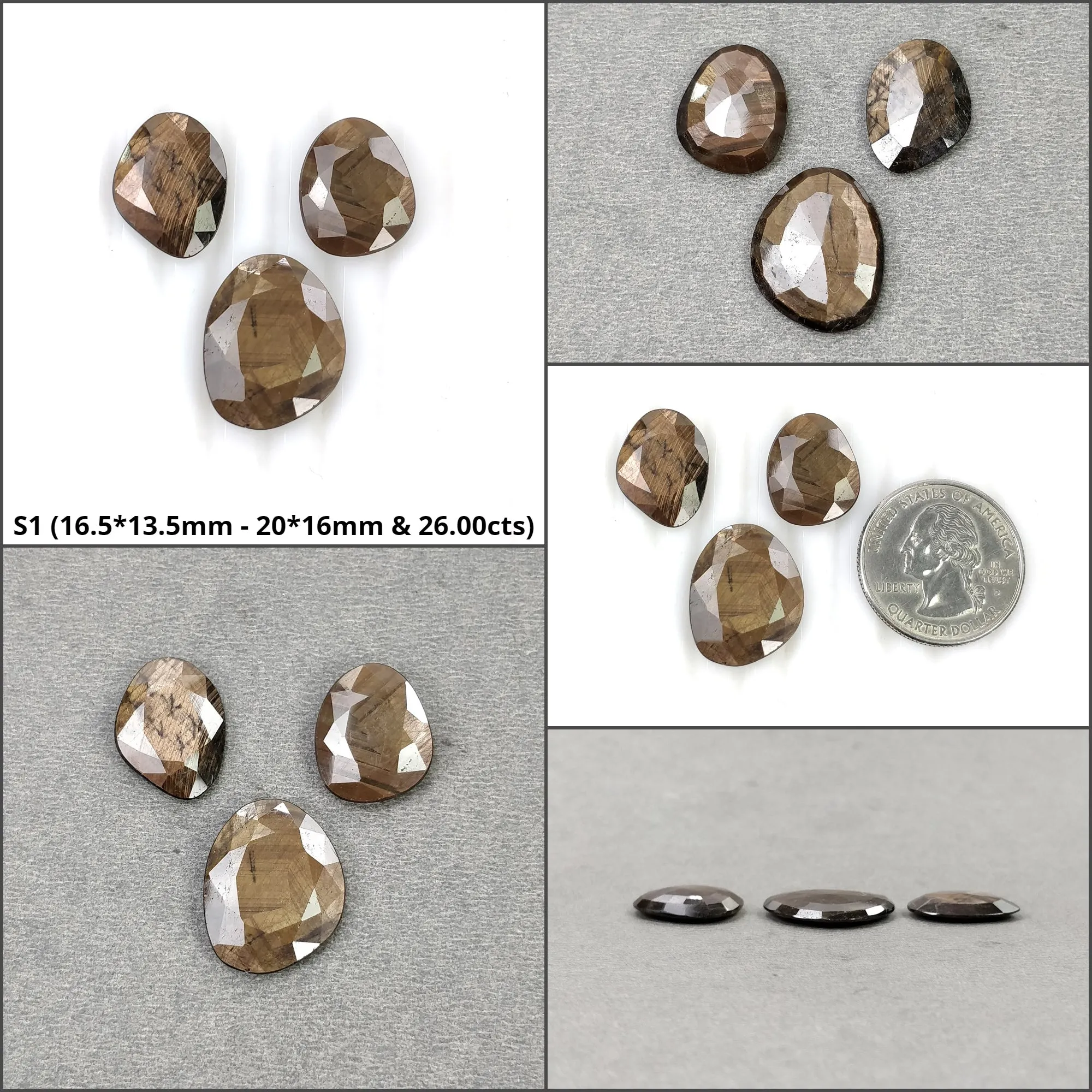 Golden Sapphire Gemstone Normal Cut : Natural Untreated Chocolate Sheen Sapphire Uneven Shape Set