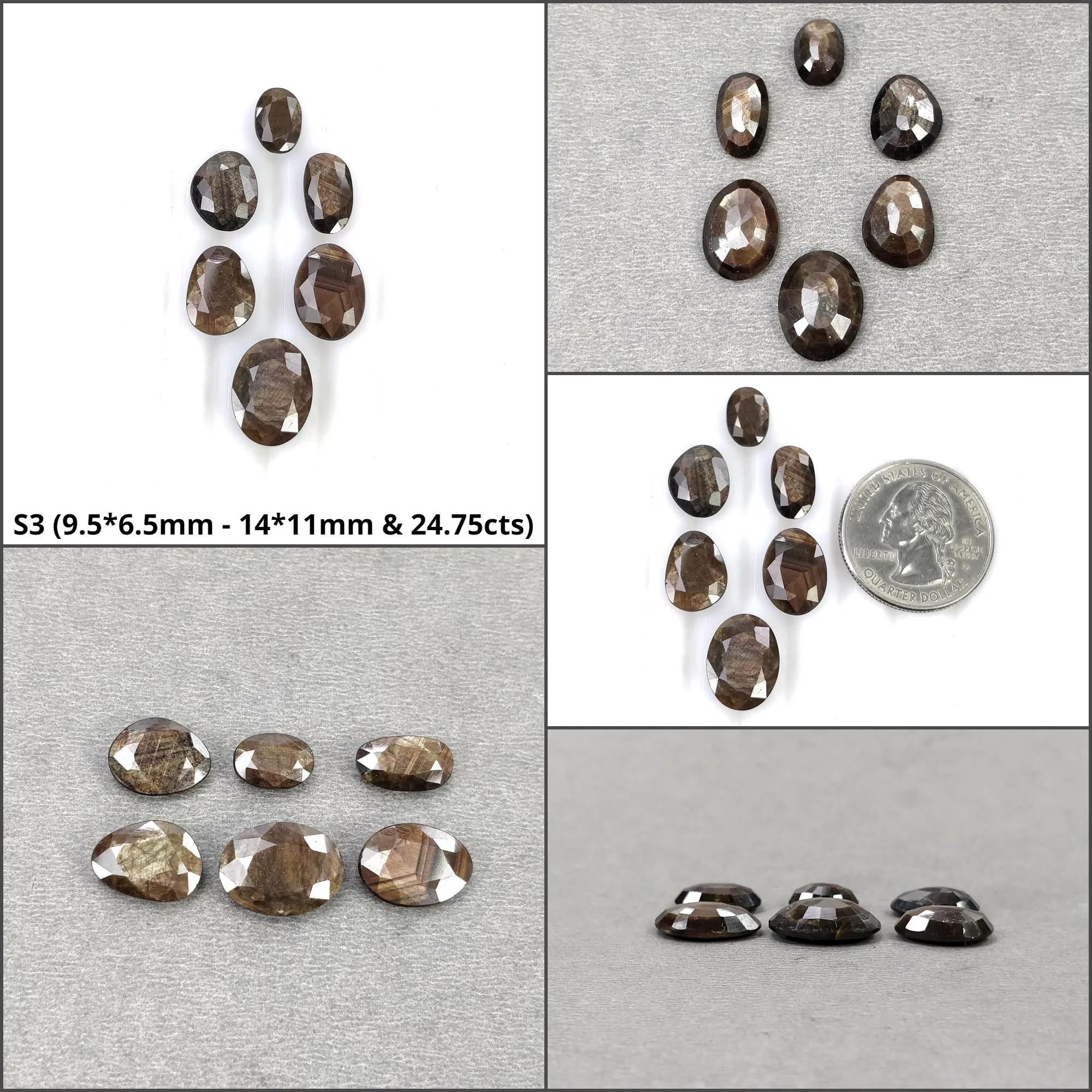 Golden Sapphire Gemstone Normal Cut : Natural Untreated Chocolate Sheen Sapphire Uneven Shape Set