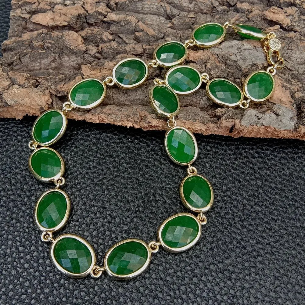 Green Jade Choker Necklace Oval Shape