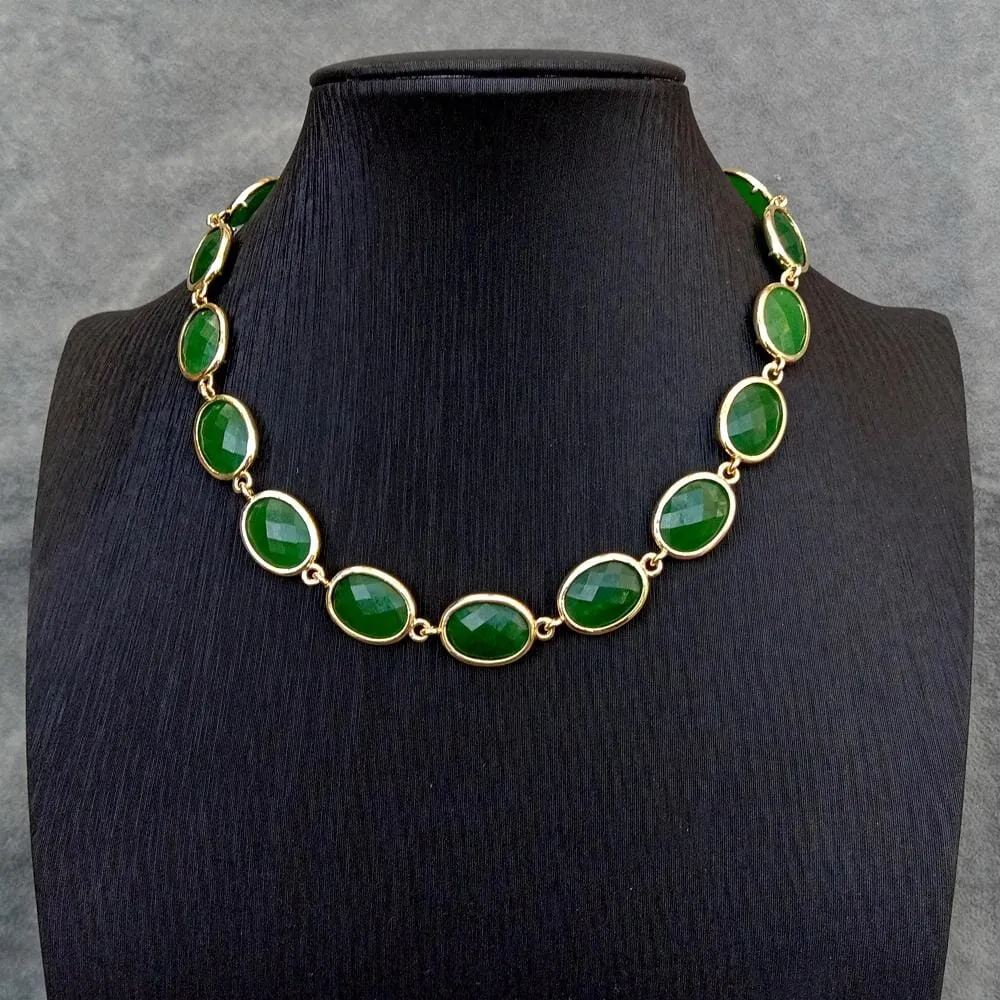 Green Jade Choker Necklace Oval Shape