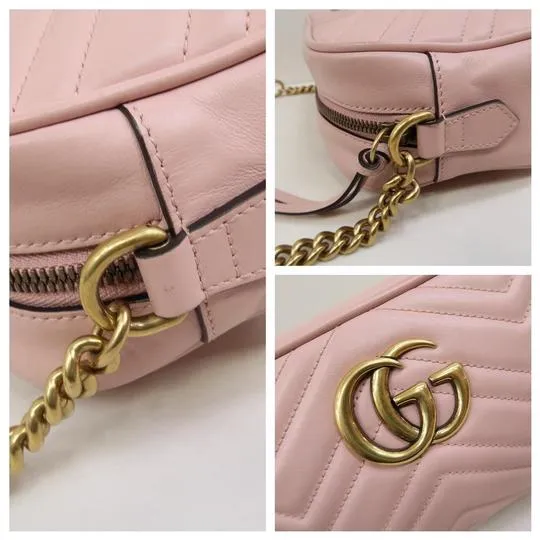 Gucci Marmont Gg Small Matelasse Calfskin Pink Leather Shoulder Bag