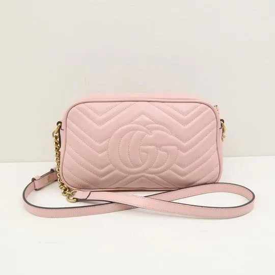 Gucci Marmont Gg Small Matelasse Calfskin Pink Leather Shoulder Bag