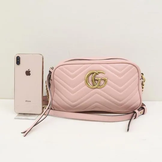 Gucci Marmont Gg Small Matelasse Calfskin Pink Leather Shoulder Bag