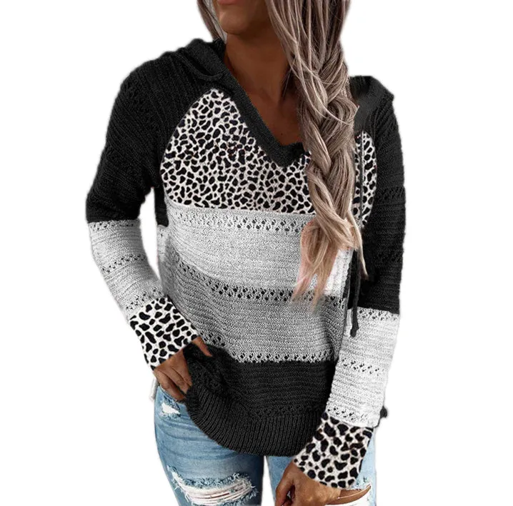 Haute Edition Women's Pullover Colorblock Leopard Sweater Hoodie