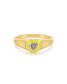 Heart Signet Ring- Neon Yellow- Gold