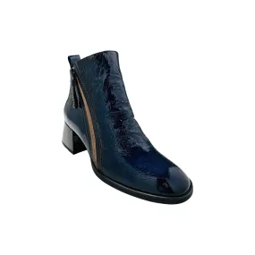 HI222345 Navy Patent Low Heel Bootie