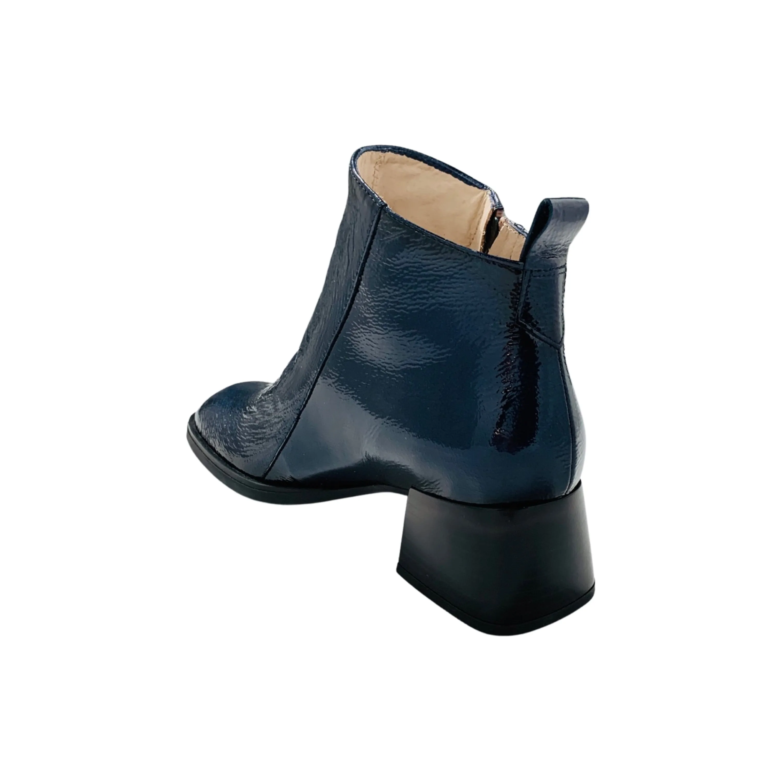 HI222345 Navy Patent Low Heel Bootie