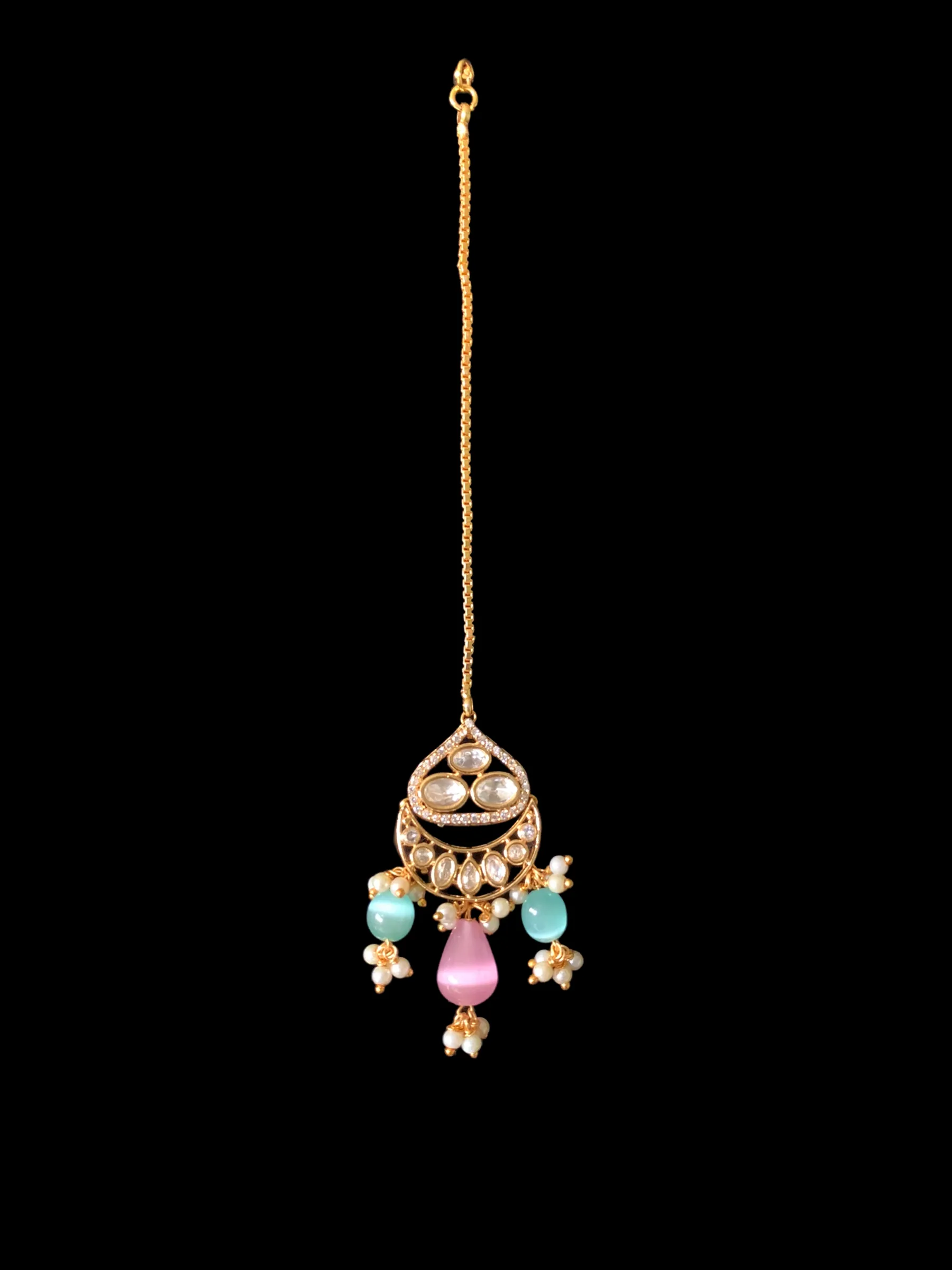 High quality gold plated polki necklace set with tika ( READY TO SHIP)