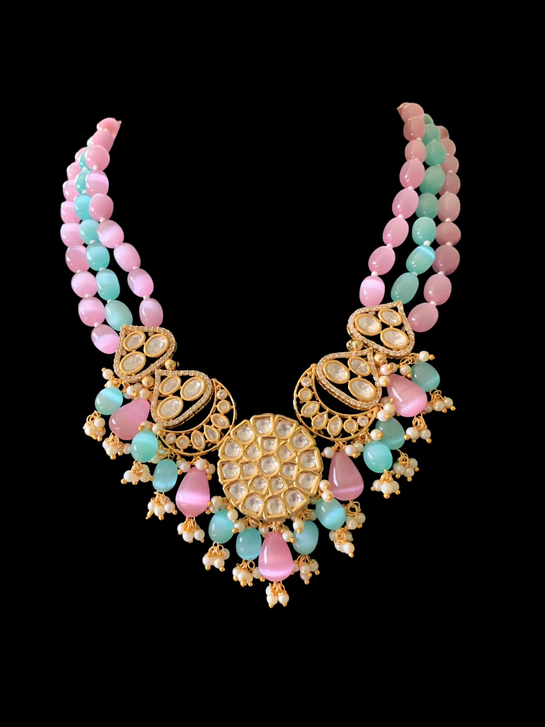 High quality gold plated polki necklace set with tika ( READY TO SHIP)