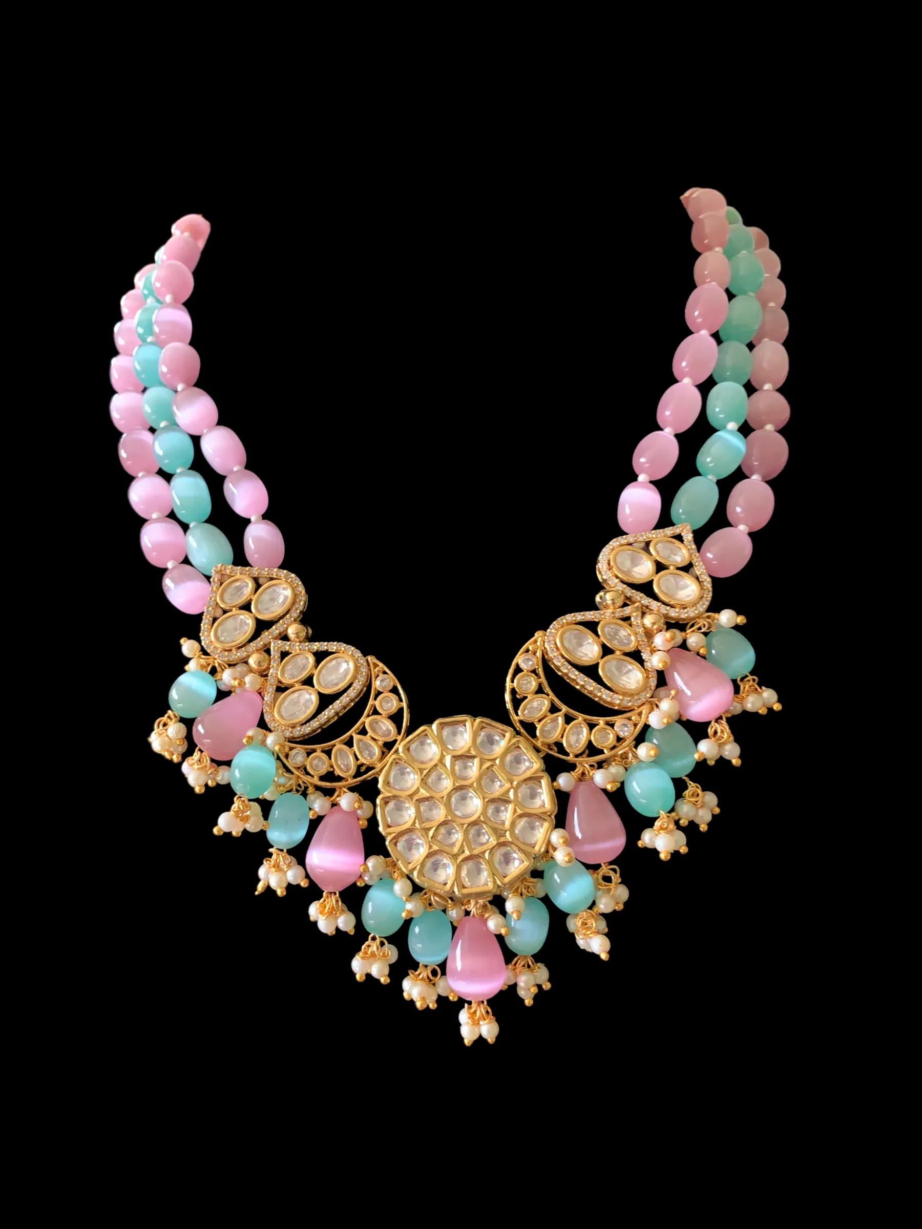 High quality gold plated polki necklace set with tika ( READY TO SHIP)