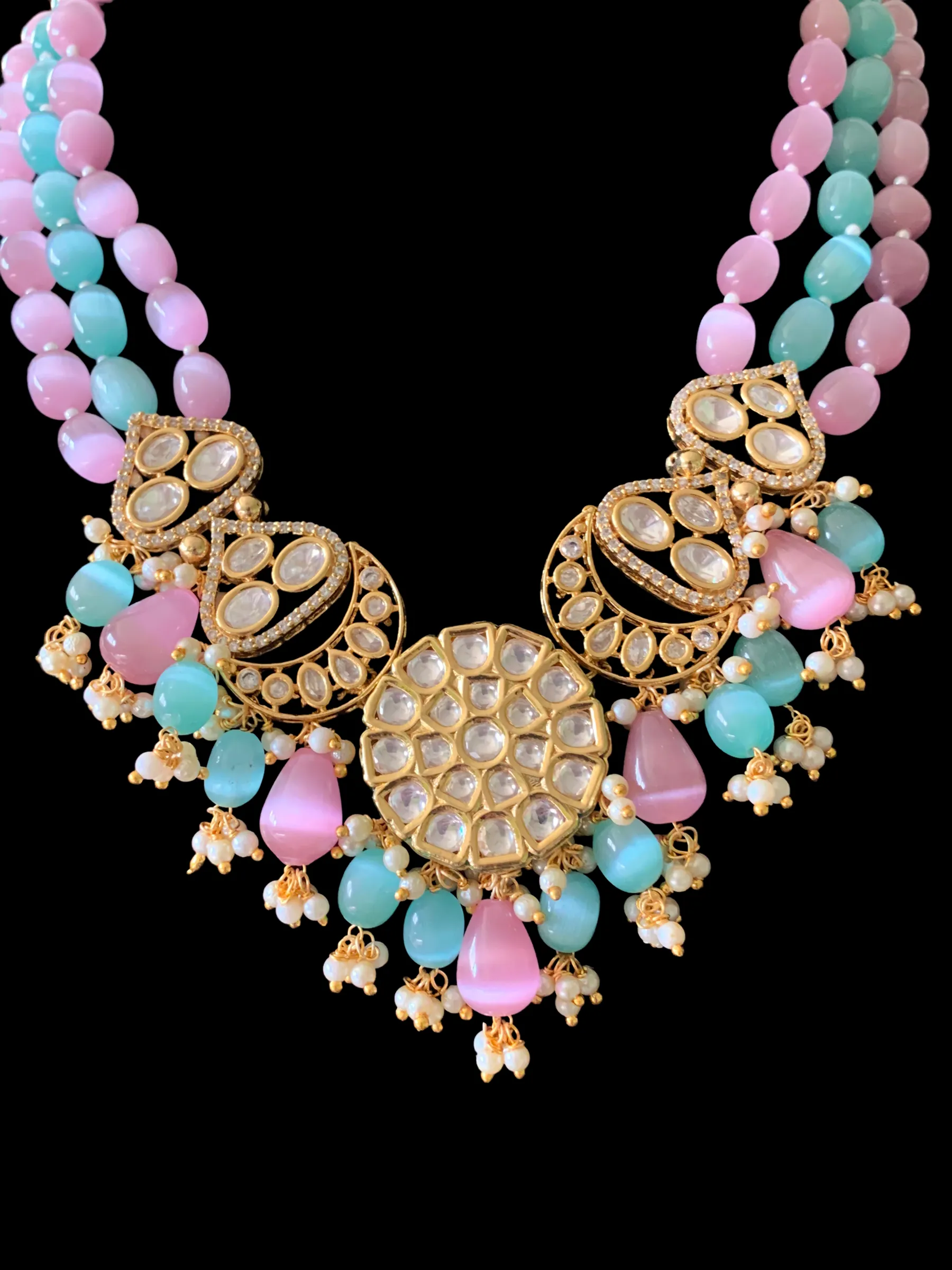 High quality gold plated polki necklace set with tika ( READY TO SHIP)