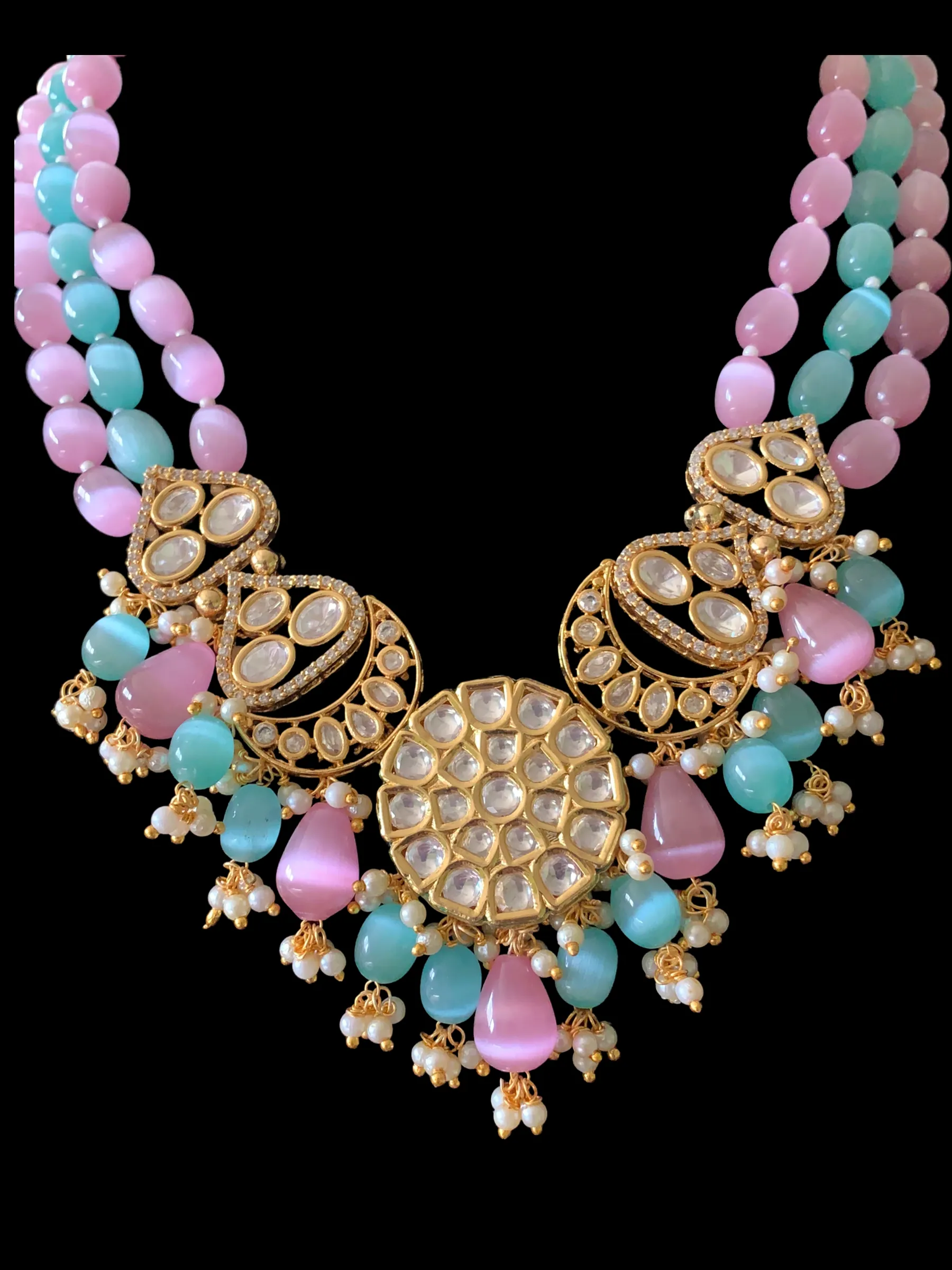 High quality gold plated polki necklace set with tika ( READY TO SHIP)