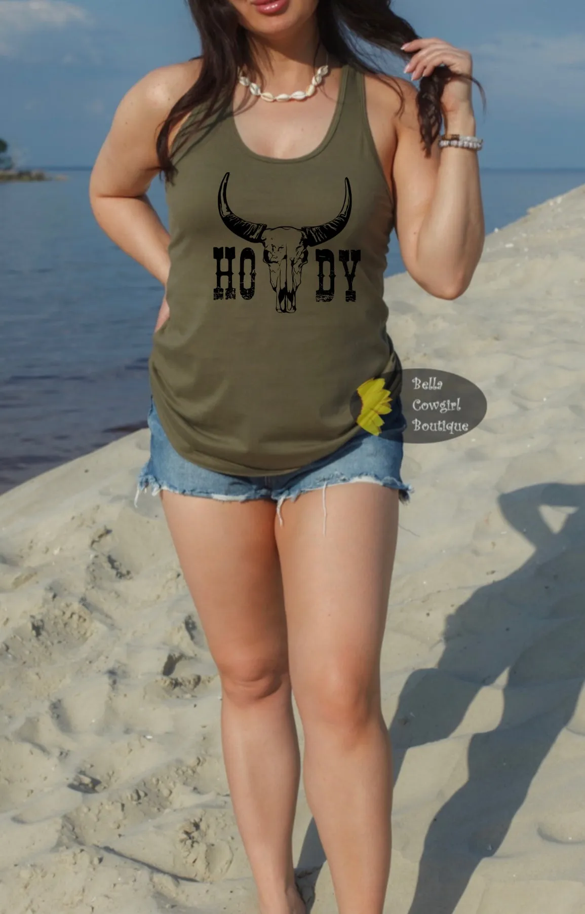 Howdy Cow Skull Western Women's Tank Top