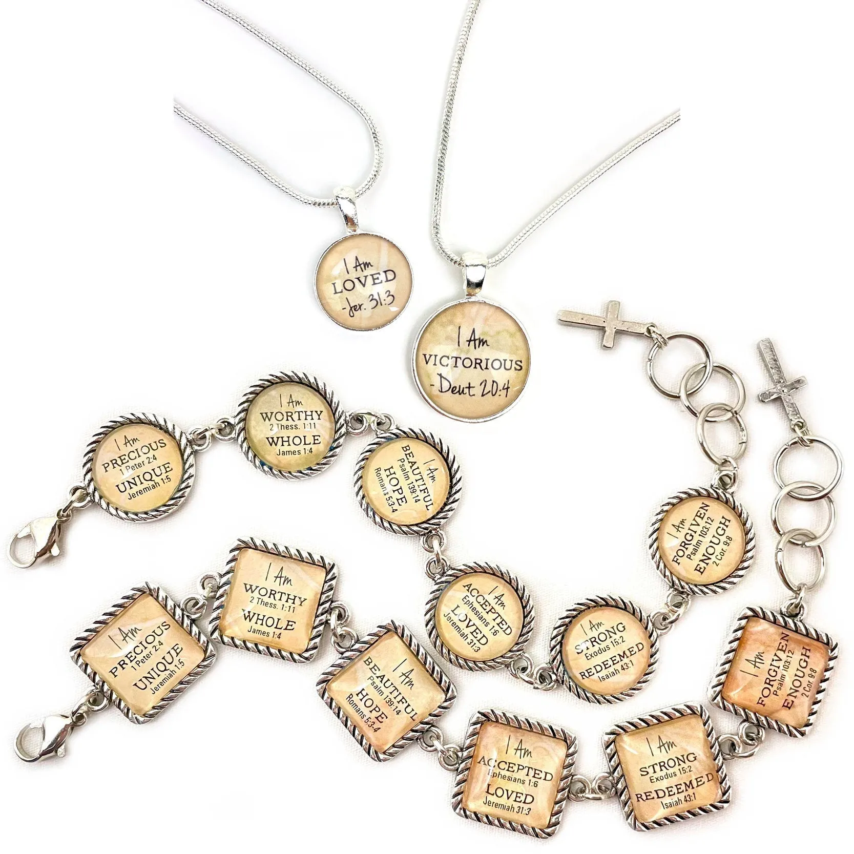 I AM Victorious, Deuteronomy 20:4 – Christian Affirmations Scripture Pendant Necklace (2 Sizes) – Jewelry Set