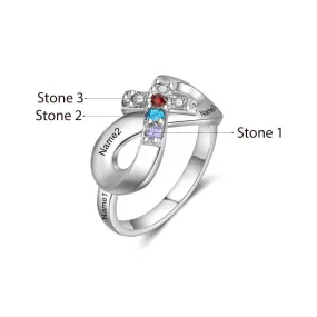 Infinity & Cross Customized 3 Names And Birthstones Ring for Women