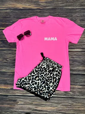 {JUST LIVIN' MY BEST MAMA LIFE} Mama Bubble Neon Pink Crew Neck Tee